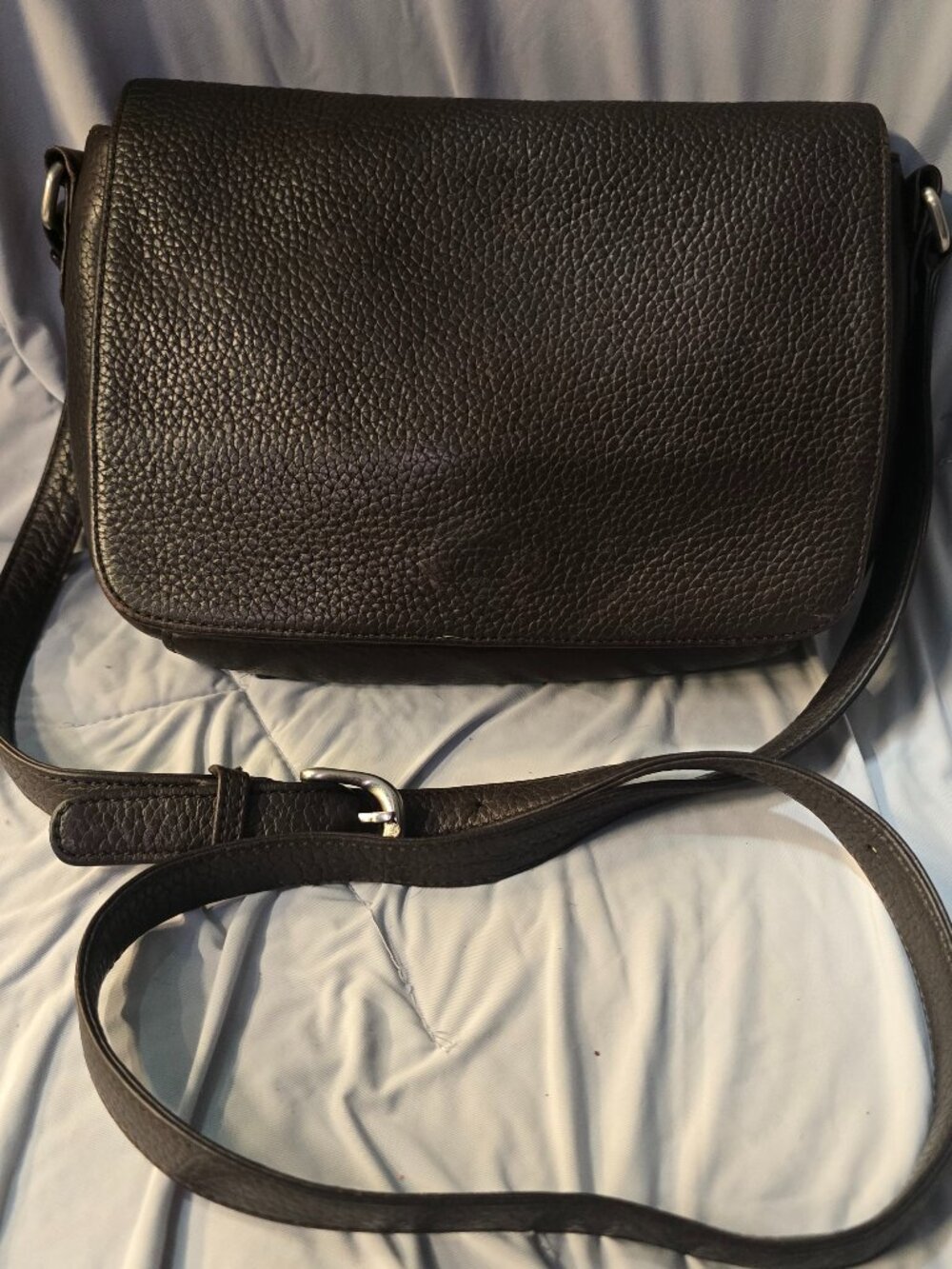 Vintage Eddie Bauer Dark Brown Pebbled Leather Two-Sided Organizer Crossbody Bag